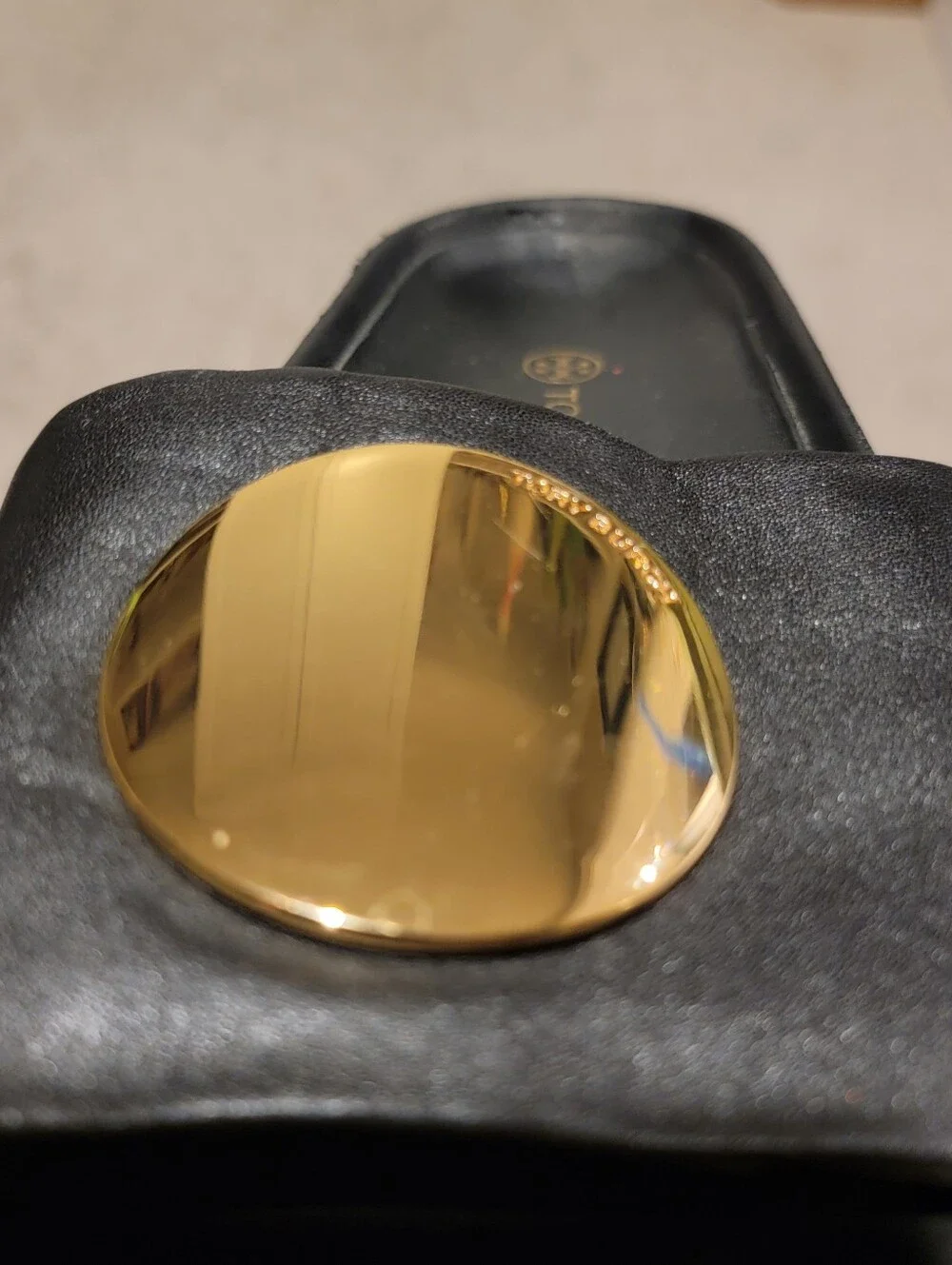 Tory Burch Patos Platform Sandals Slides Black Gold Size 7.5